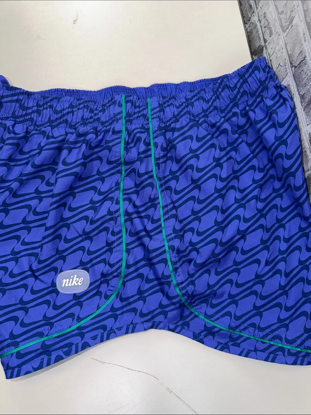 Nike Purple Wave Print Shorts with Green Trim